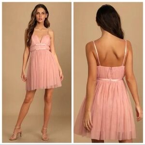 Lulu's Take Your‎ Bow Blush Pink Sleeveless Skater Dress Size Large NWT